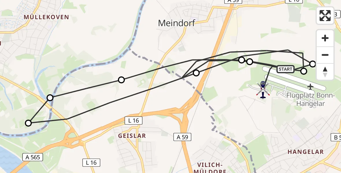 Flugroute Polizeihubschrauber Bonn-Hangelar Flugplatz - Bonn-Hangelar Flugplatz, 17 Juni 2026, 06:45