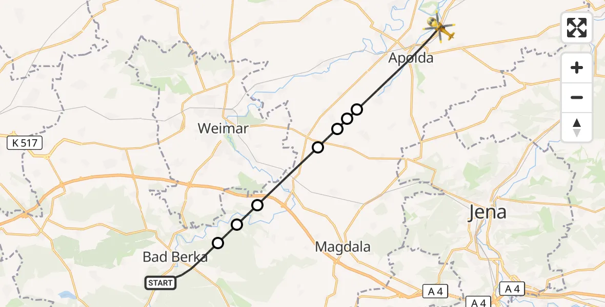Flugroute Ambulanzhubschrauber Bad Berka - Apolda, 17 Juni 2026, 06:46