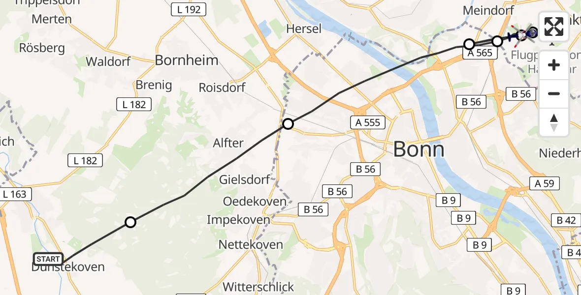 Flugroute Polizeihubschrauber Swisttal - Sankt Augustin, 17 Juni 2026, 06:46