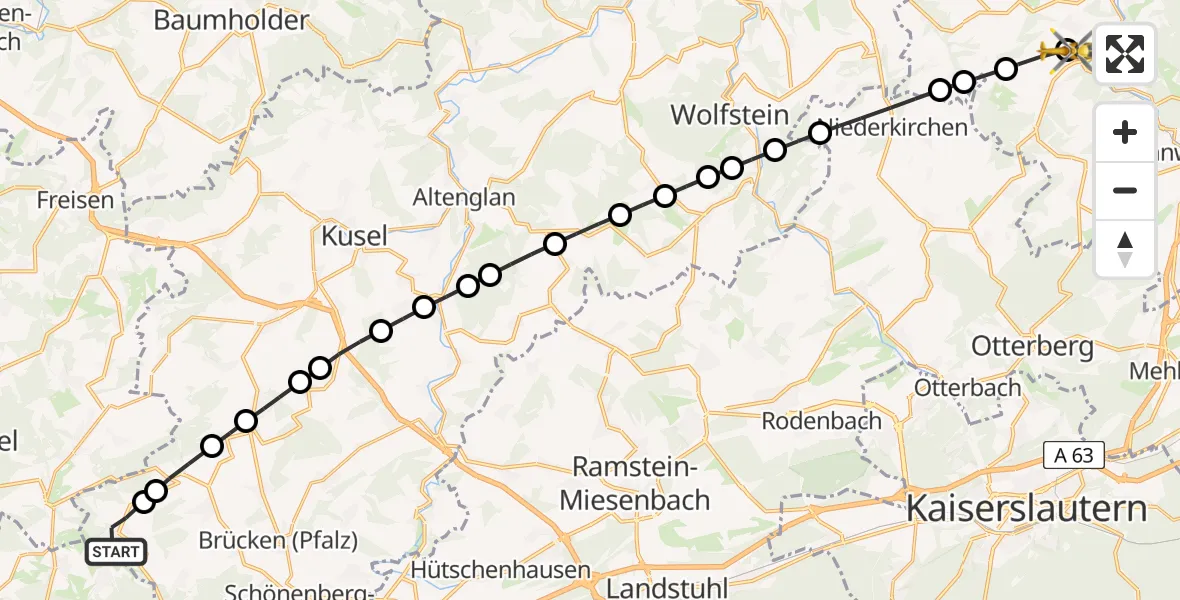 Flugroute Rettungshubschrauber Breitenbach - Imsweiler UL, 17 Juni 2026, 06:48