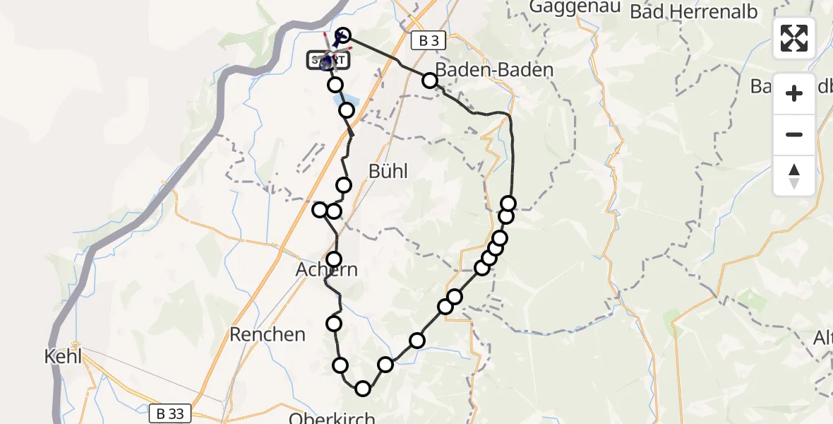 Flugroute Polizeihubschrauber Karlsruhe Baden-Baden Flughafen - Karlsruhe Baden-Baden Flughafen, 17 Juni 2026, 07:01