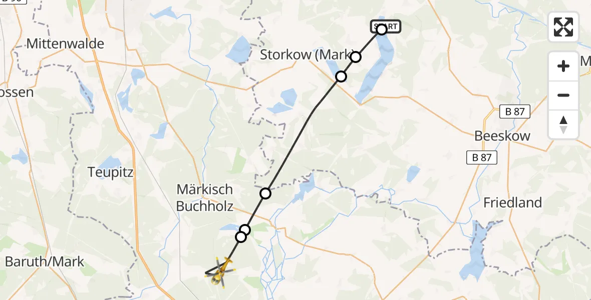 Flugroute Rettungshubschrauber Bad Saarow Hospital - Krausnick-Groß Wasserburg, 17 Juni 2026, 07:04