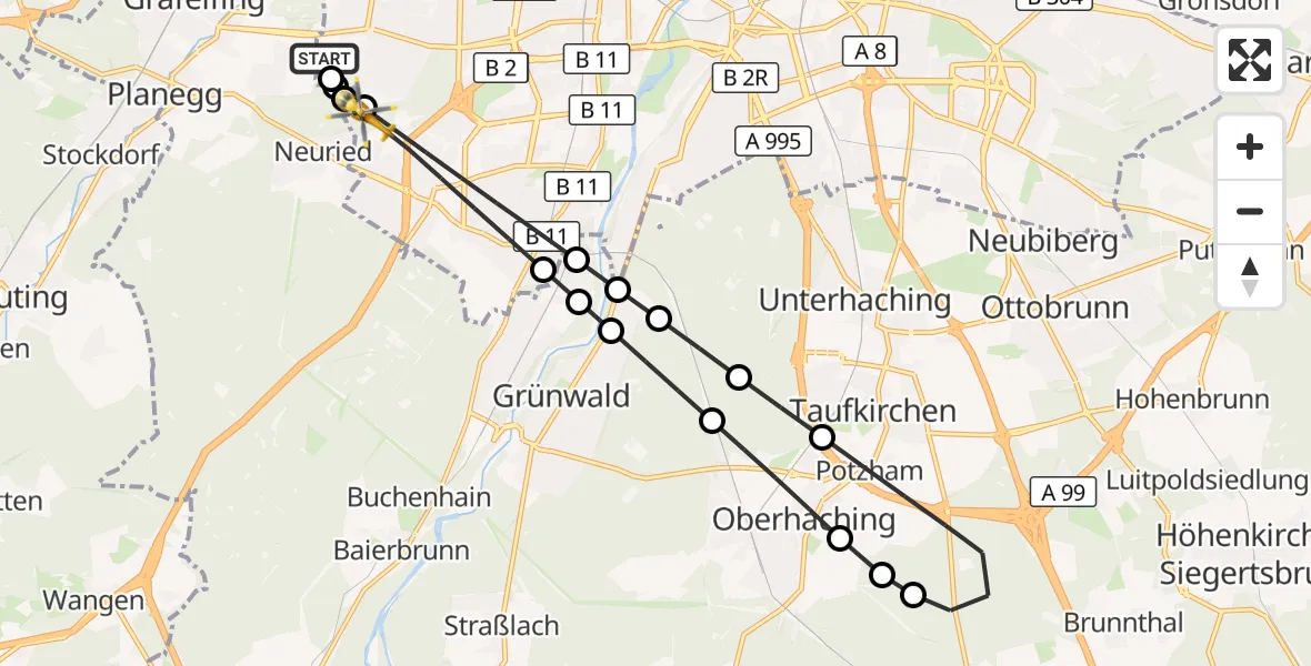 Flugroute Rettungshubschrauber DRF Air Rescue München Hubschrauberlandeplatz - München, 17 Juni 2026, 07:12