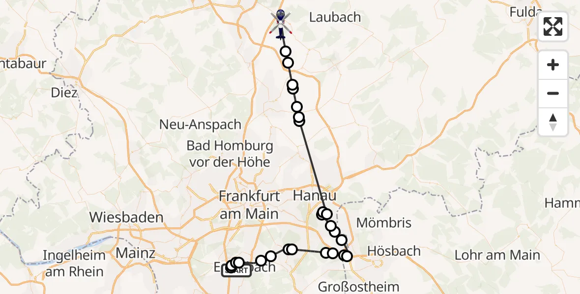 Flugroute Polizeihubschrauber Flughafen Frankfurt-Egelsbach - Lich, 17 Juni 2026, 07:21