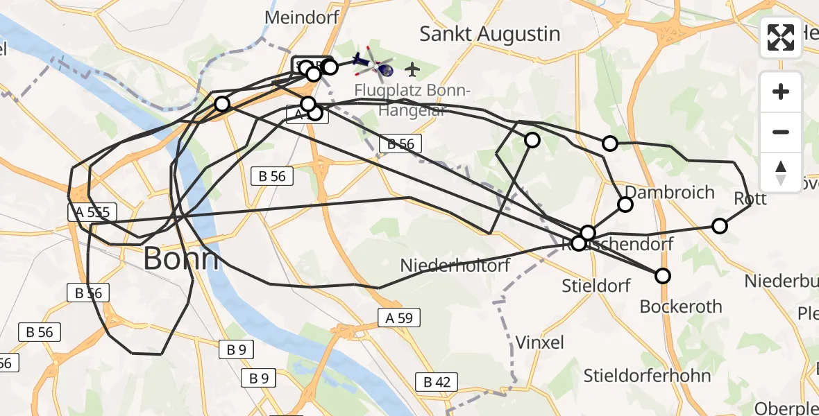 Flugroute Polizeihubschrauber Sankt Augustin - Bonn-Hangelar Flugplatz, 17 Juni 2026, 07:23