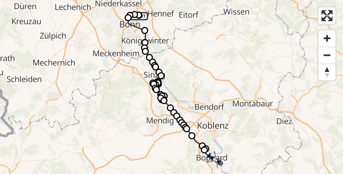 Flugroute Polizeihubschrauber Sankt Augustin - Boppard, 17 Juni 2026, 07:27