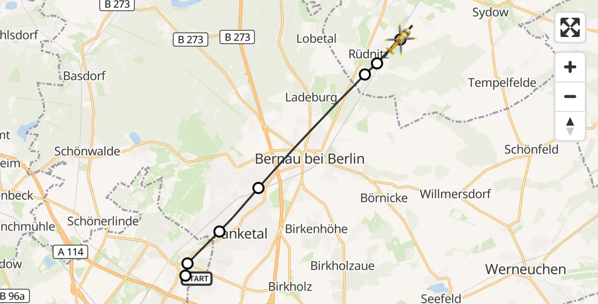 Flugroute Rettungshubschrauber Helios Clinic Berlin-Buch - Biesenthal, 17 Juni 2026, 07:28