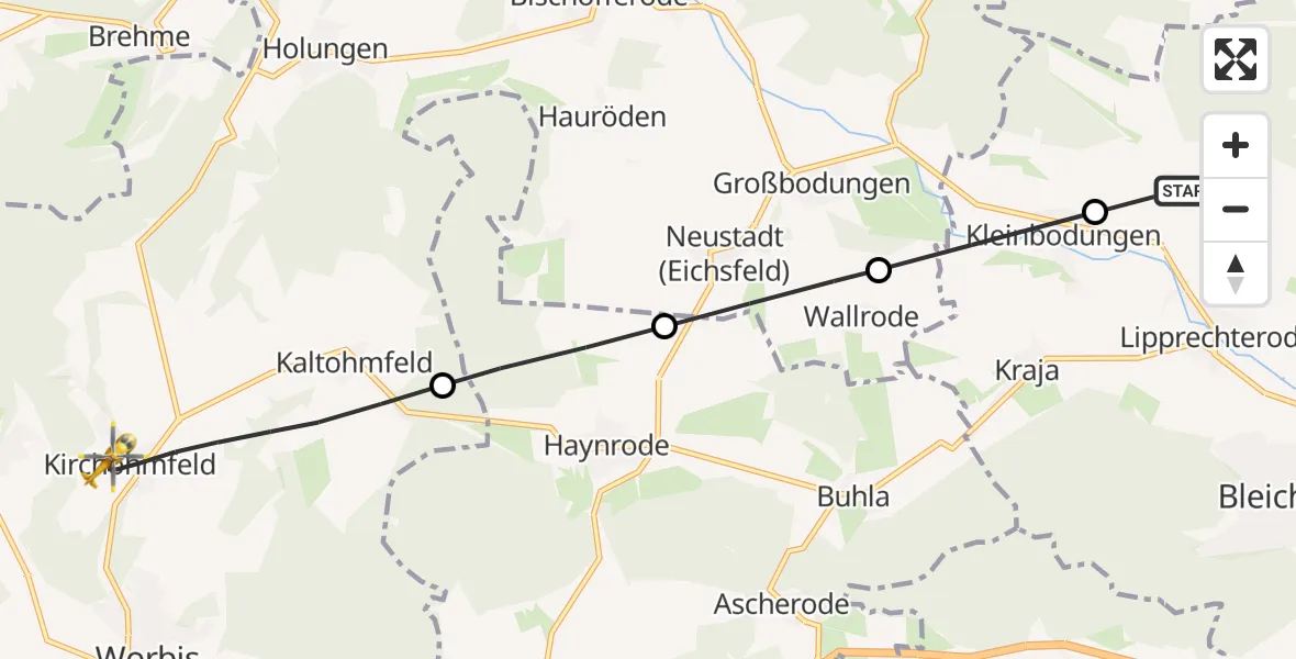 Flugroute Rettungshubschrauber Lipprechterode - Leinefelde-Worbis, 17 Juni 2026, 07:30