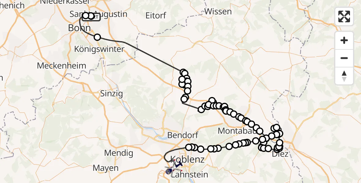 Flugroute Polizeihubschrauber Sankt Augustin - Koblenz, 17 Juni 2026, 07:32