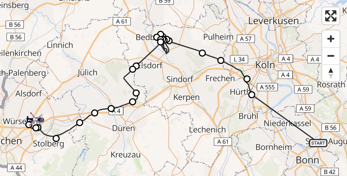 Flugroute Polizeihubschrauber Sankt Augustin - Aachen-Merzbrück Flughafen, 17 Juni 2026, 07:40