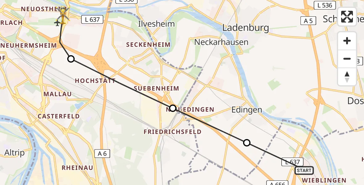 Flugroute Rettungshubschrauber Heidelberg - Mannheim-City Flughafen, 17 Juni 2026, 07:48