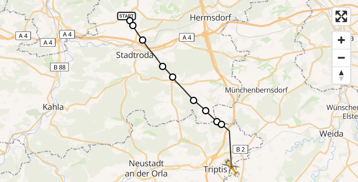 Flugroute Rettungshubschrauber Schlöben - Triptis, 17 Juni 2026, 07:57