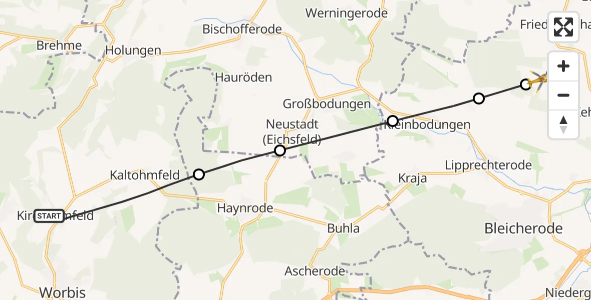 Flugroute Rettungshubschrauber Leinefelde-Worbis - Kehmstedt, 17 Juni 2026, 07:58