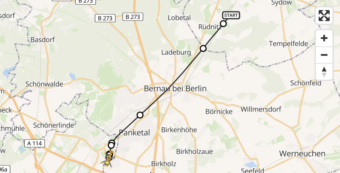 Flugroute Rettungshubschrauber Biesenthal - Helios Clinic Berlin-Buch, 17 Juni 2026, 08:04