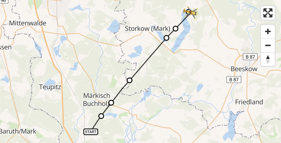 Flugroute Rettungshubschrauber Halbe - Bad Saarow, 17 Juni 2026, 08:04