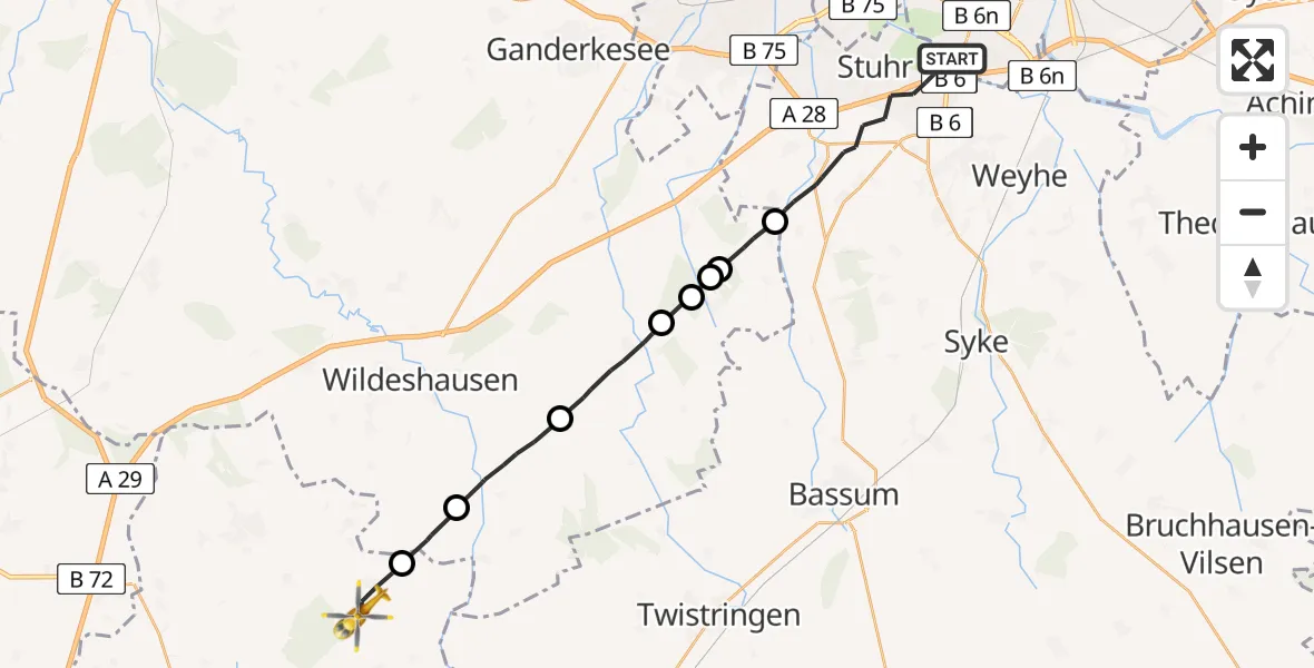 Flugroute Rettungshubschrauber Stuhr - Goldenstedt, 17 Juni 2026, 08:07