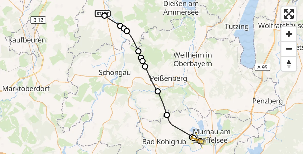 Flugroute Rettungshubschrauber Fuchstal - Murnau a.Staffelsee, 17 Juni 2026, 08:10
