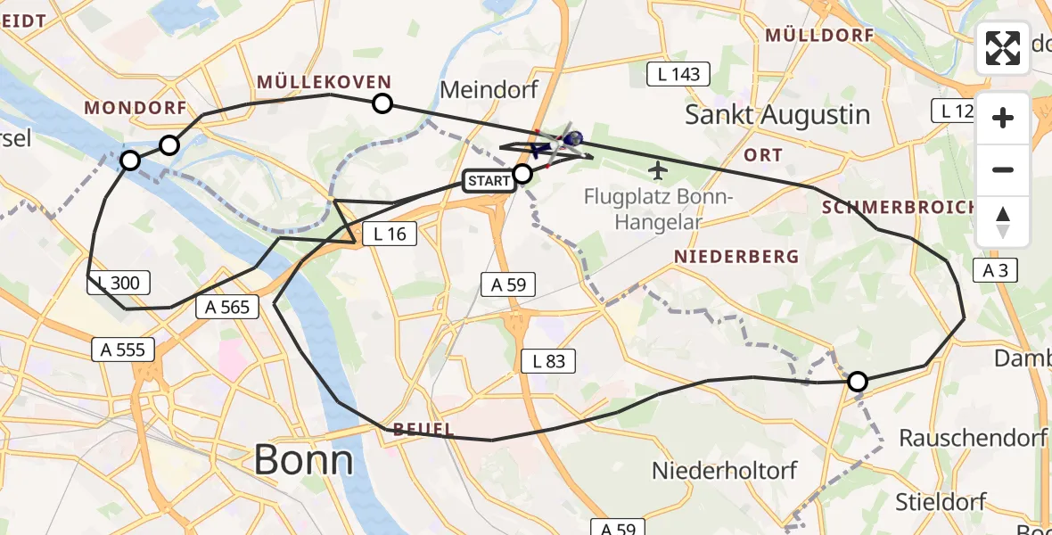 Flugroute Polizeihubschrauber Bonn - Sankt Augustin, 17 Juni 2026, 08:12