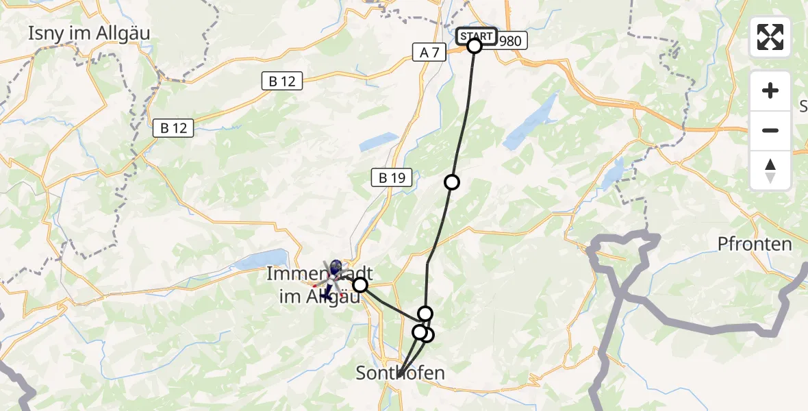 Flugroute Polizeihubschrauber Kempten-Durach Flugplatz - Immenstadt i.Allgäu, 17 Juni 2026, 08:14