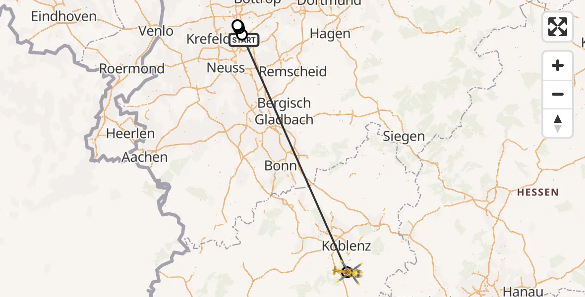 Flugroute Rettungshubschrauber Ratingen - Boppard, 17 Juni 2026, 08:24