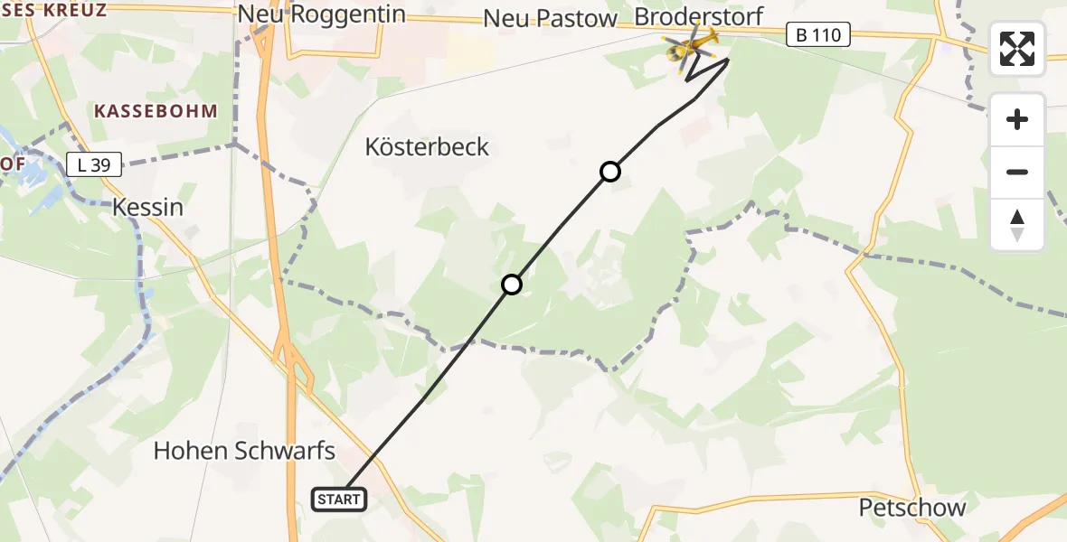 Flugroute Ambulanzhubschrauber Dummerstorf - Broderstorf, 17 Juni 2026, 08:25