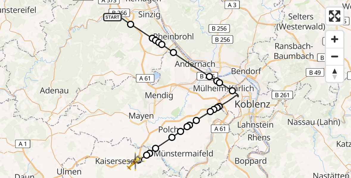 Flugroute Rettungshubschrauber Bad Neuenahr-Ahrweiler - Zettingen, 17 Juni 2026, 08:27
