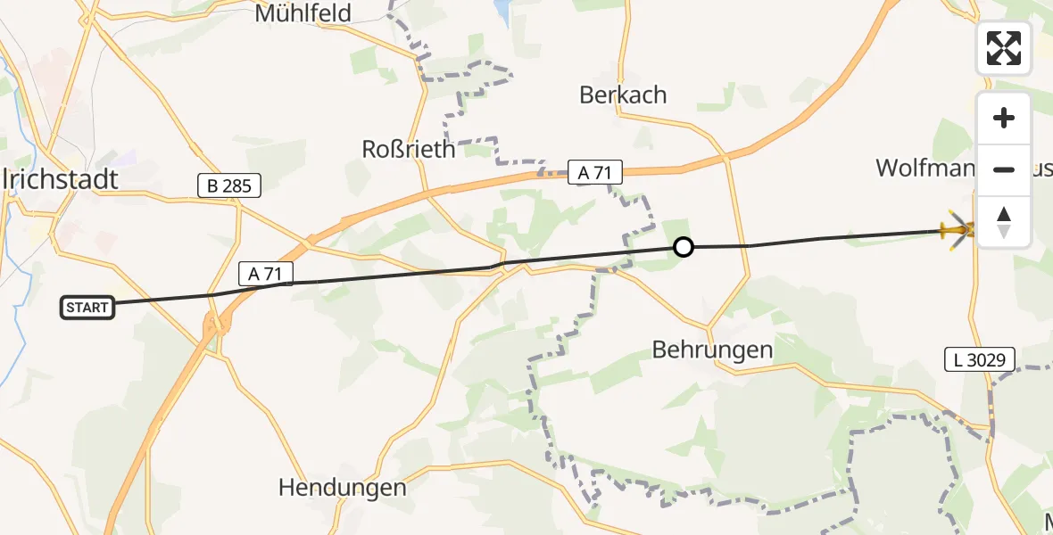 Flugroute Rettungshubschrauber Mellrichstadt - Grabfeld, 17 Juni 2026, 08:34