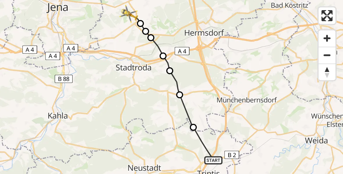 Flugroute Rettungshubschrauber Triptis - Schöngleina, 17 Juni 2026, 08:41