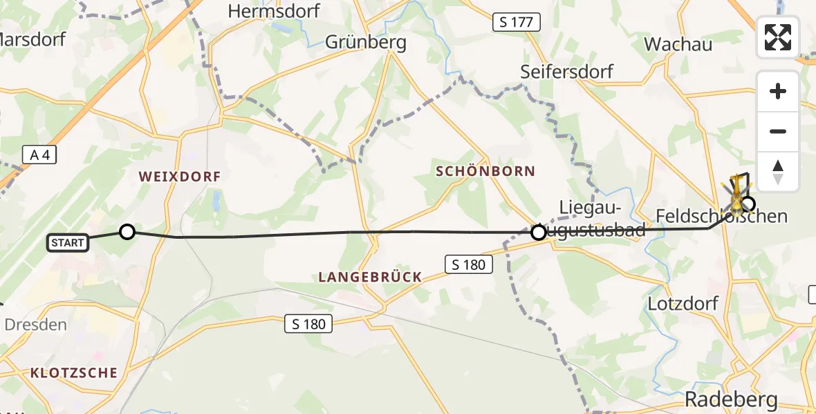 Flugroute Rettungshubschrauber Dresden Bundespolizei Hubschrauberlandeplatz - Wachau, 17 Juni 2026, 08:44