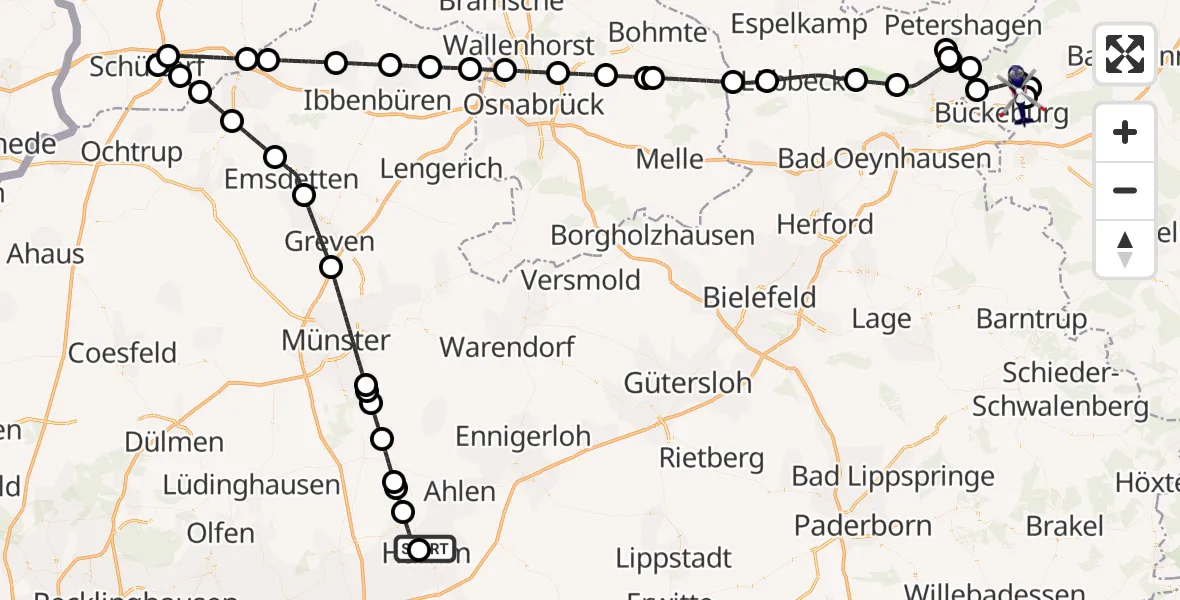 Flugroute Polizeihubschrauber Hamm-Lippewiesen Flugplatz - Bückeburg Militärflugplatz, 17 Juni 2026, 08:46