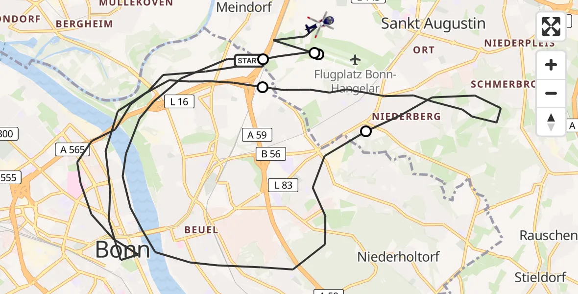 Flugroute Polizeihubschrauber Bonn - Sankt Augustin, 17 Juni 2026, 08:51