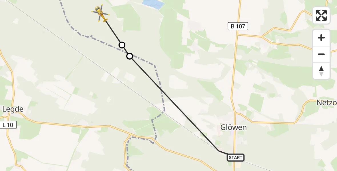 Flugroute Rettungshubschrauber Plattenburg - Plattenburg, 17 Juni 2026, 08:52
