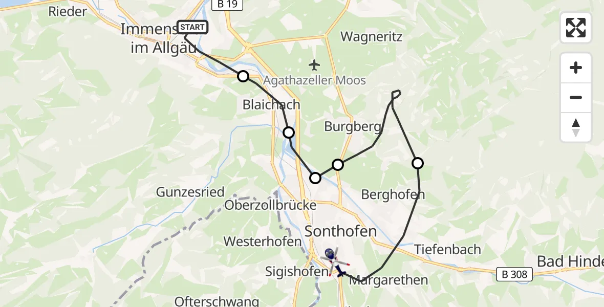 Flugroute Polizeihubschrauber Immenstadt i.Allgäu - Sonthofen, 17 Juni 2026, 08:53