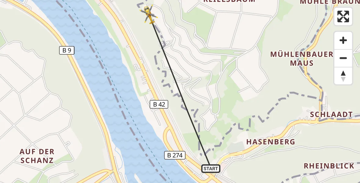 Flugroute Rettungshubschrauber Sankt Goarshausen - Sankt Goarshausen, 17 Juni 2026, 08:55