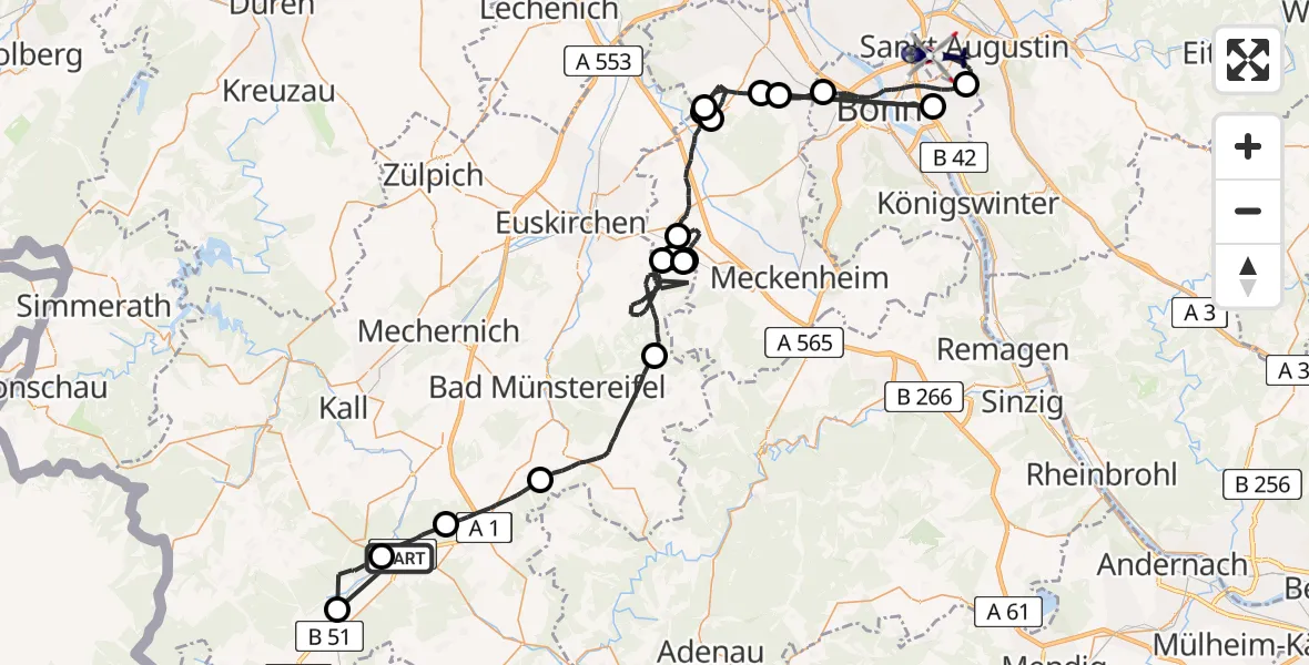 Flugroute Polizeihubschrauber Blankenheim - Bonn-Hangelar Flugplatz, 17 Juni 2026, 08:57