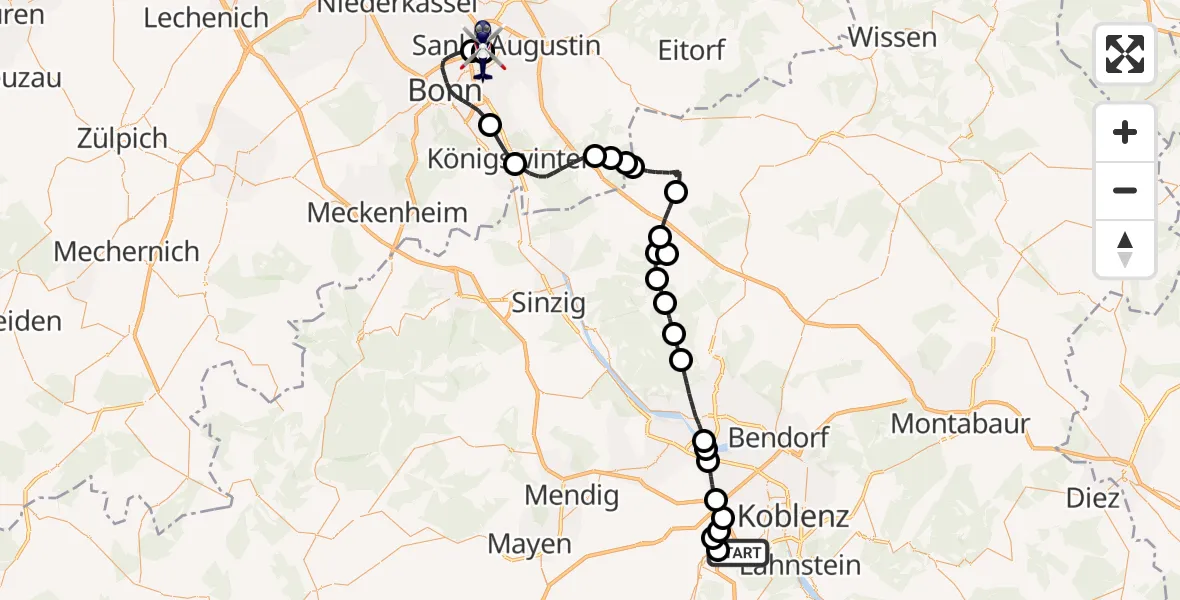 Flugroute Polizeihubschrauber Winningen - Sankt Augustin, 17 Juni 2026, 09:01