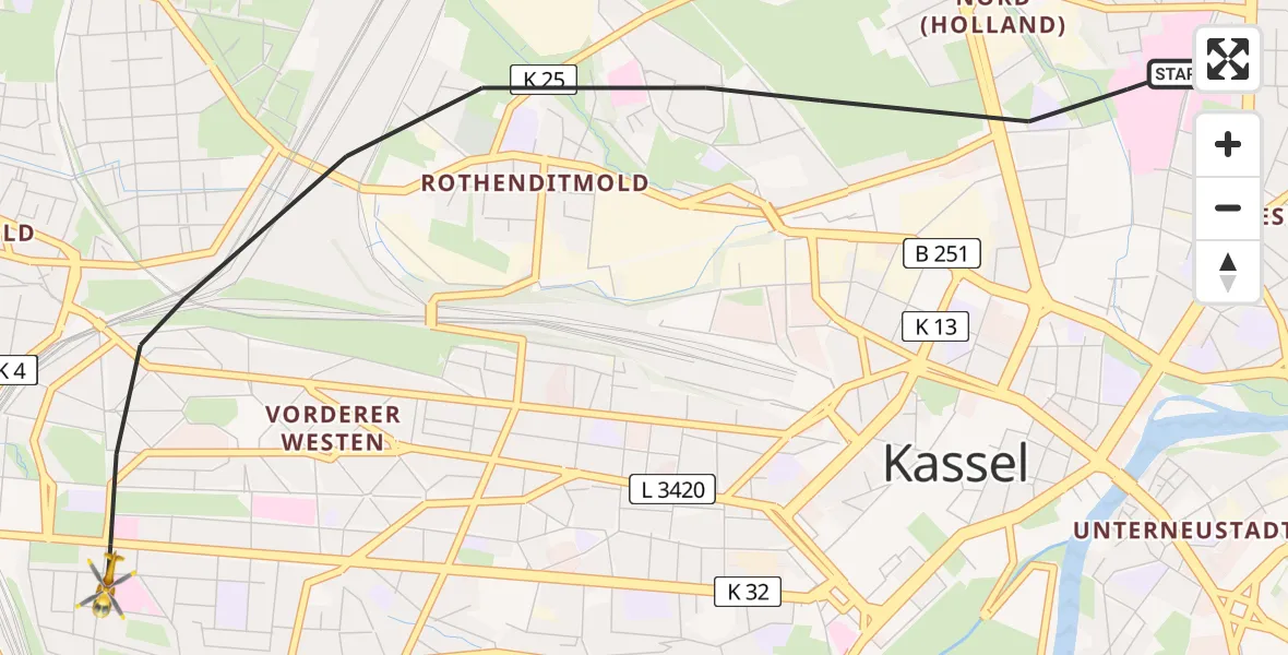Flugroute Rettungshubschrauber Kassel - Kassel, 17 Juni 2026, 09:01