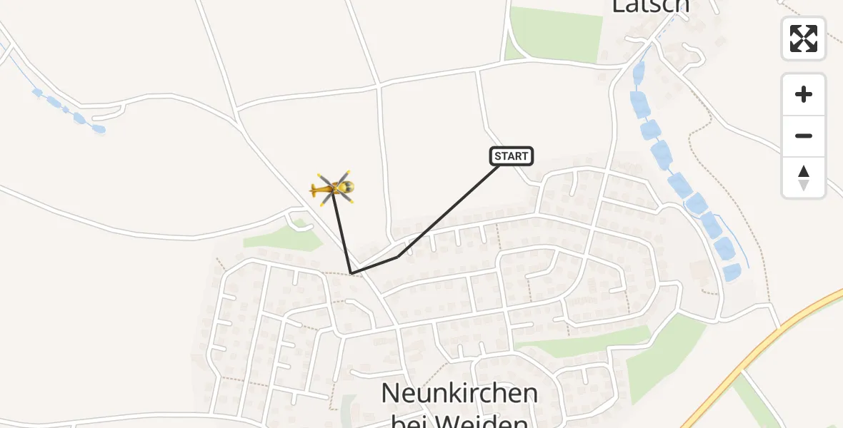 Flugroute Rettungshubschrauber Weiden i.d.OPf. - Weiden i.d.OPf., 17 Juni 2026, 09:02