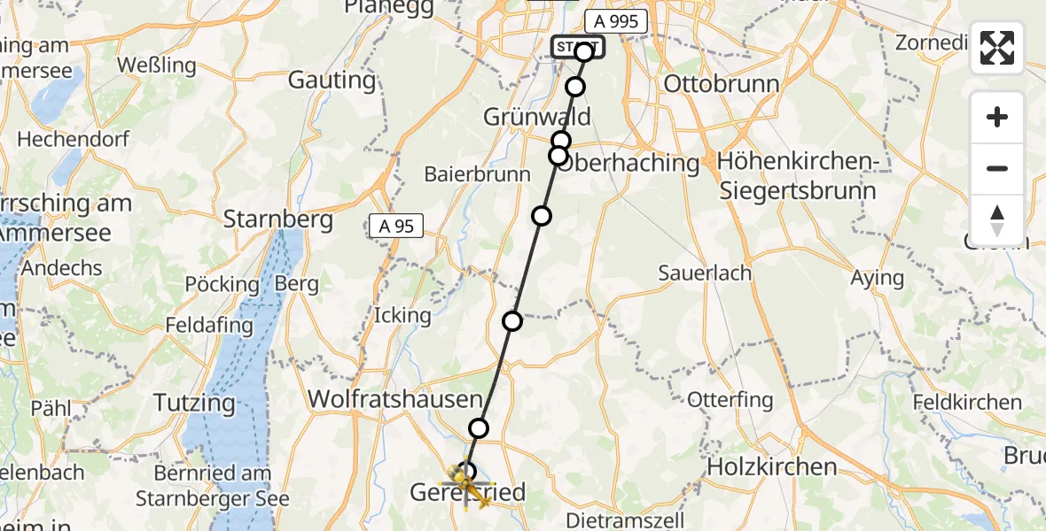 Flugroute Rettungshubschrauber ADAC Air Rescue Center Hubschrauberlandeplatz (Christoph 1) - Geretsried, 17 Juni 2026, 09:06
