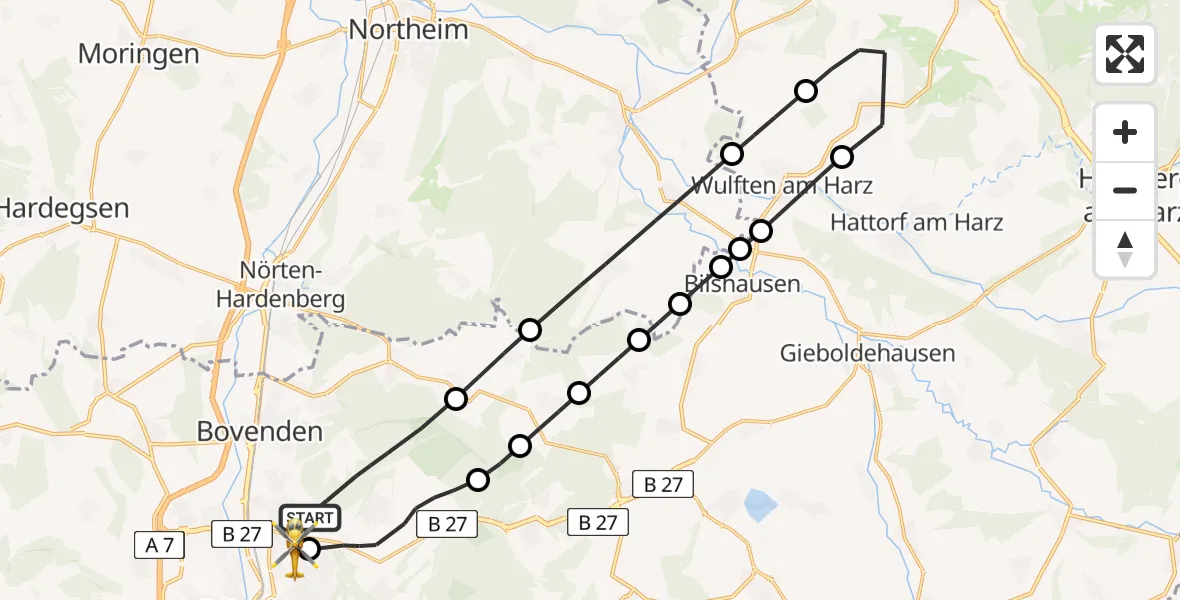 Flugroute Rettungshubschrauber Göttingen - Göttingen University Clinic Hubschrauberlandeplatz, 17 Juni 2026, 09:07