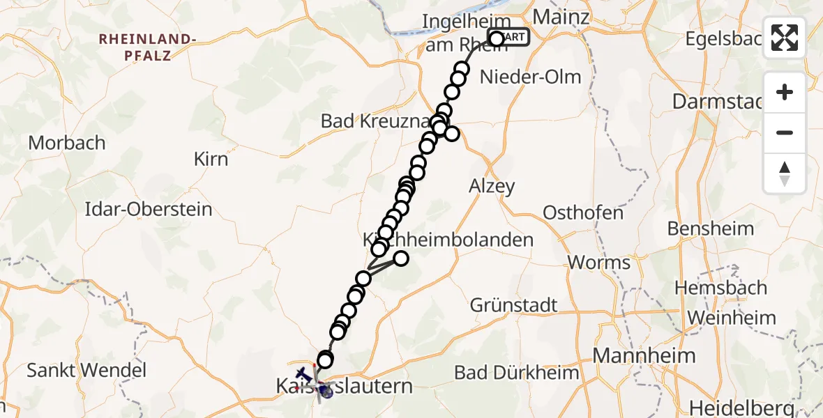 Flugroute Polizeihubschrauber Mainz-Finthen Flugplatz - Kaiserslautern, 17 Juni 2026, 09:07