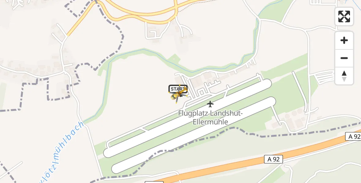 Flugroute Rettungshubschrauber Landshut Flugplatz - Landshut Flugplatz, 17 Juni 2026, 09:08