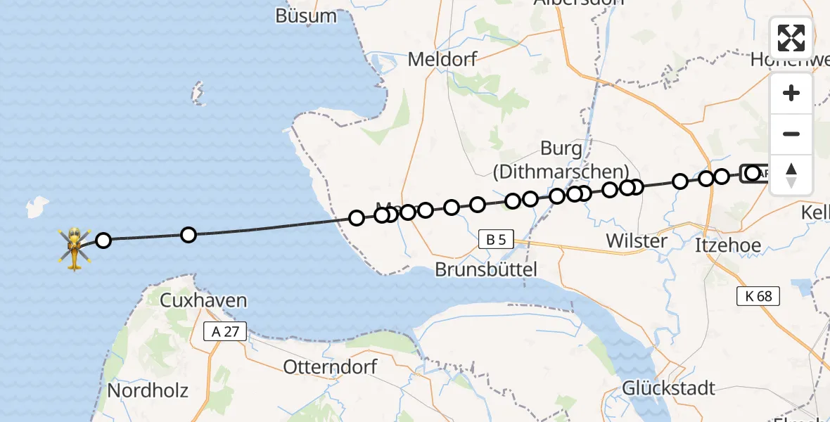 Flugroute Rettungshubschrauber Hohenlockstedt - Hamburg, 17 Juni 2026, 09:09