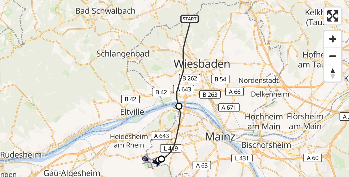 Flugroute Polizeihubschrauber Wiesbaden - Mainz-Finthen Flugplatz, 17 Juni 2026, 09:12