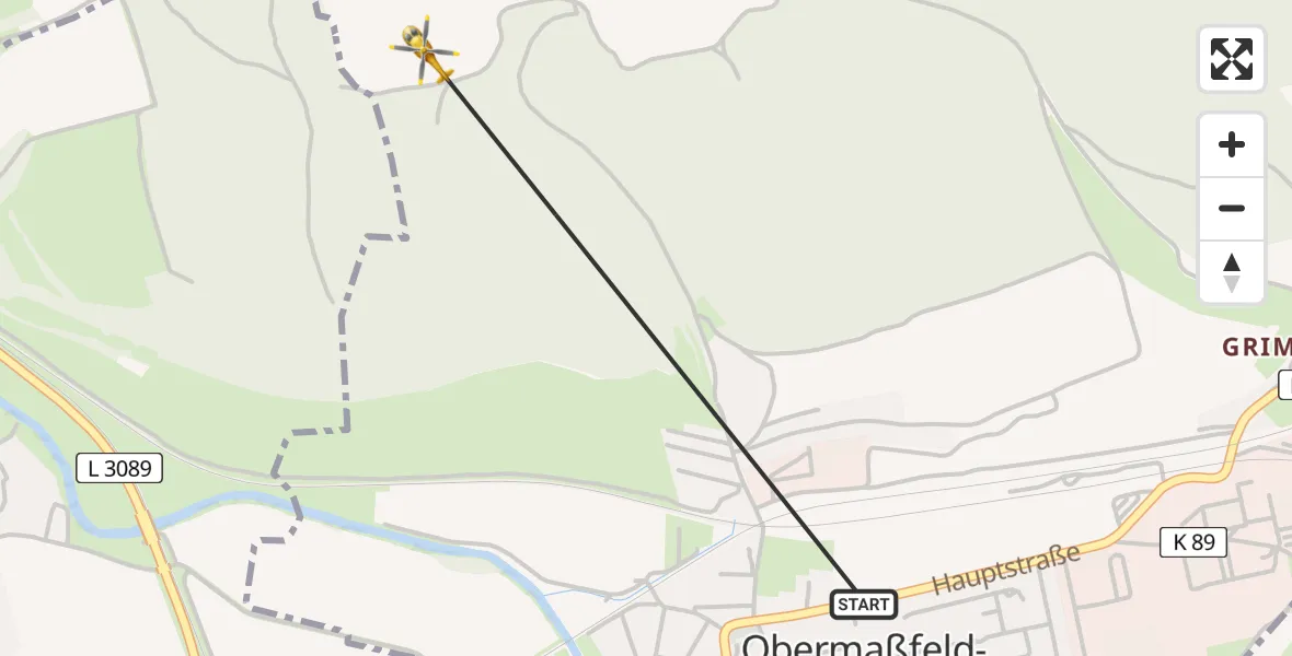 Flugroute Rettungshubschrauber Obermaßfeld-Grimmenthal - Obermaßfeld-Grimmenthal, 17 Juni 2026, 09:16