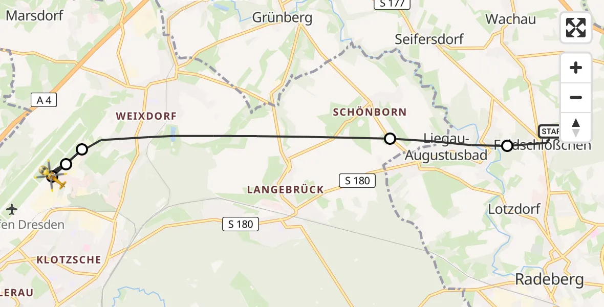 Flugroute Rettungshubschrauber Wachau - Dresden Bundespolizei Hubschrauberlandeplatz, 17 Juni 2026, 09:19