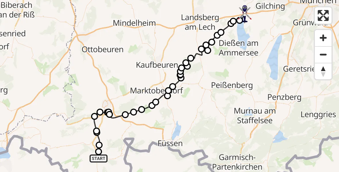 Flugroute Polizeihubschrauber Sonthofen - Inning a.Ammersee, 17 Juni 2026, 09:21