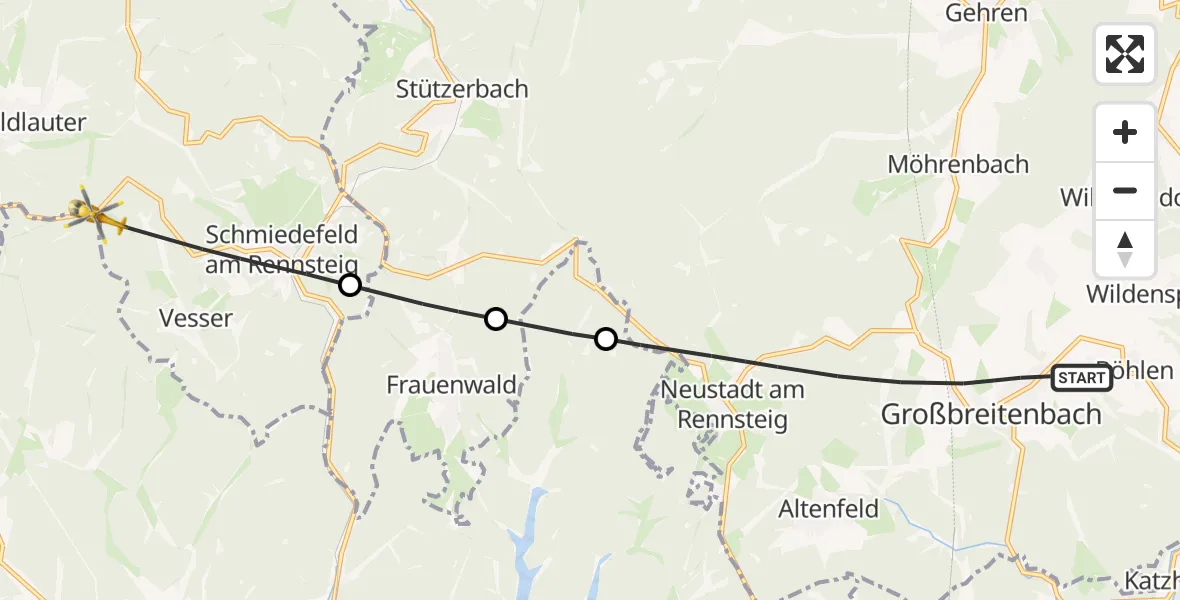 Flugroute Rettungshubschrauber Großbreitenbach - Suhl, 17 Juni 2026, 09:25