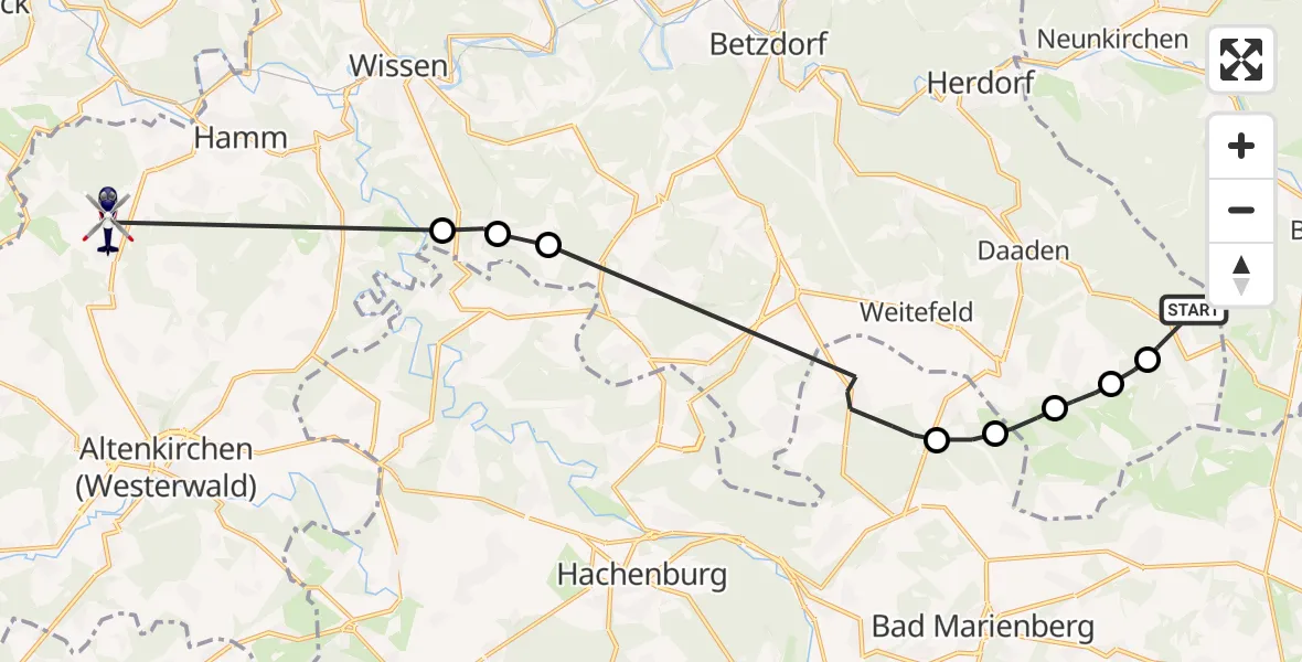 Flugroute Polizeihubschrauber Emmerzhausen - Birkenbeul, 17 Juni 2026, 09:28