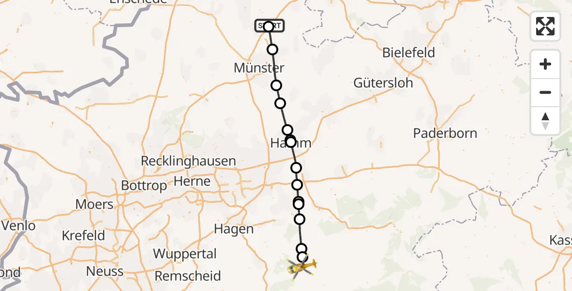Flugroute Ambulanzhubschrauber Christoph  Westfalen-ADAC - Plettenberg, 17 Juni 2026, 09:30
